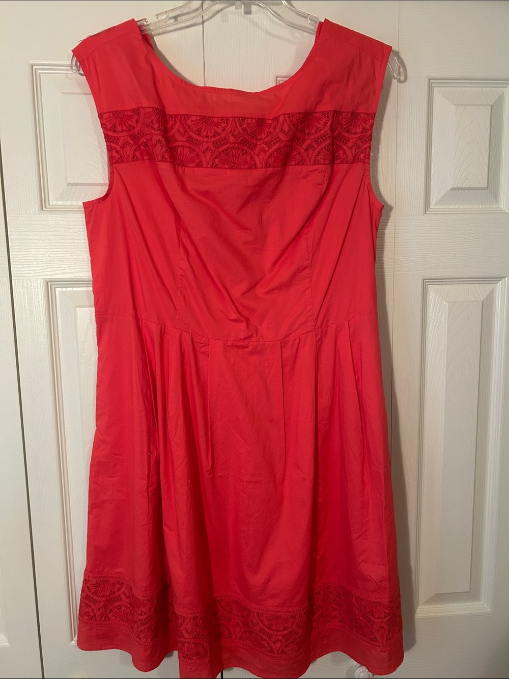 Isaac Mizrahi size L Coral Sleeveless Eyelet Fit-and-Flare Dress